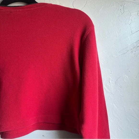 Polo Ralph Lauren Red Waffle Knit Crop Top Preppy Y2K Baby Tee Thermal Sz S - Picture 10 of 10